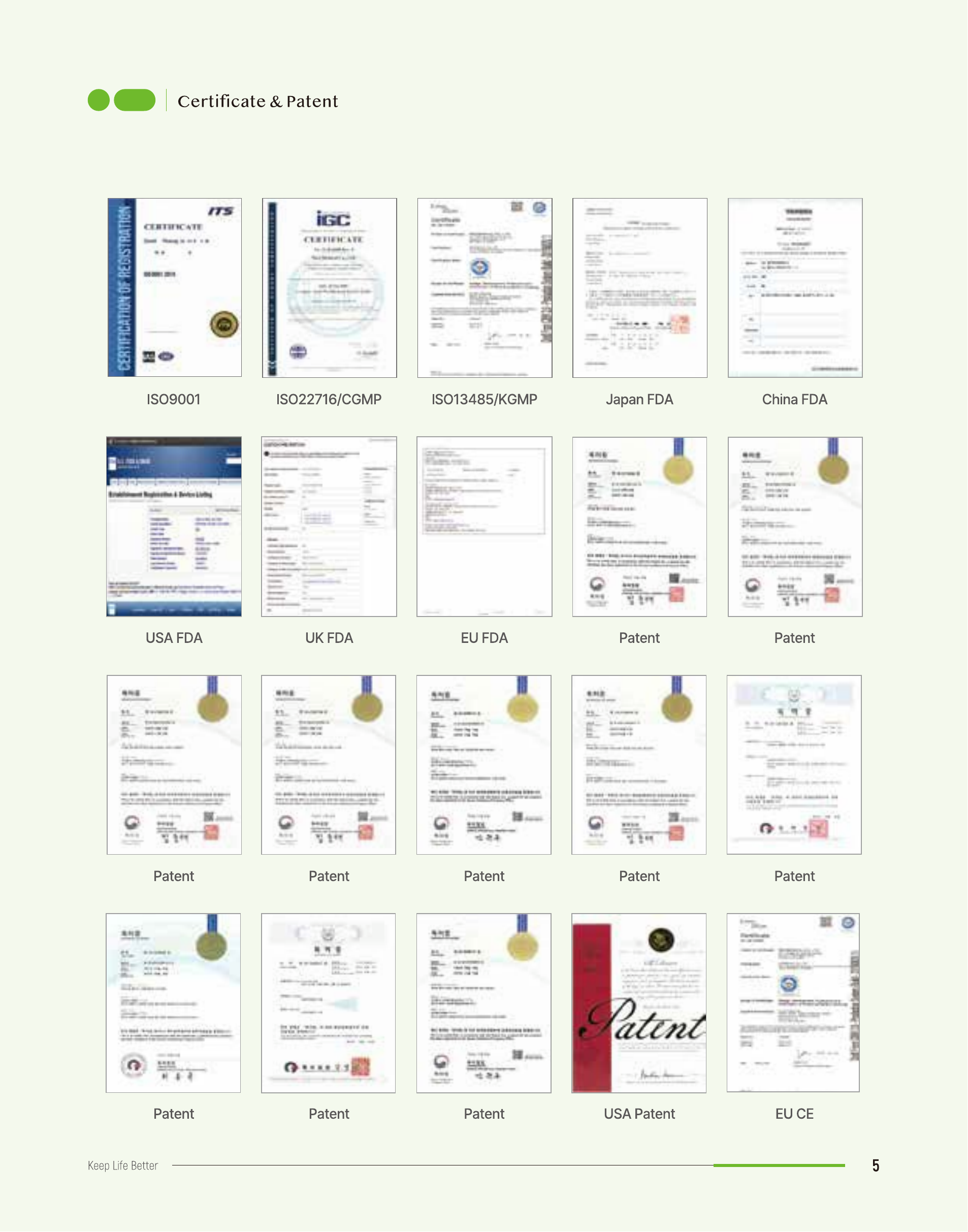 Nico Medical certificate and patent catalogue page
