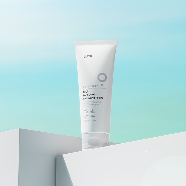 Official white LUOKI Double Shot LHA Pore Care Cleansing Foam tube.