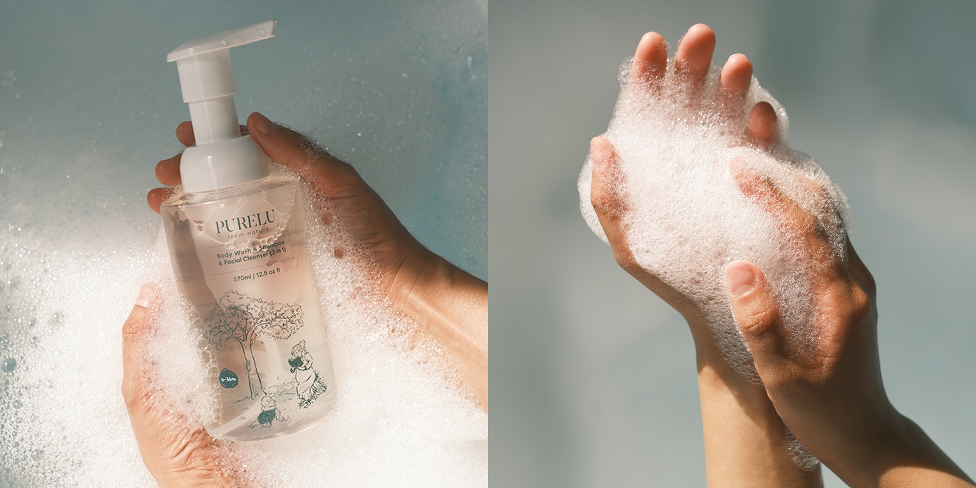Original PURELU Baby Wash dispenser and foam photographs.