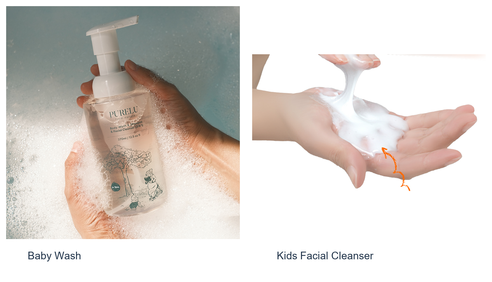 PURELU Baby Wash dispenser and Kids Facial Cleanser gel-cream texture
