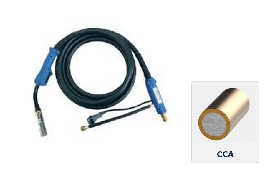 YoungWon CO₂ welding torch with coiled cable and CCA conductor cross-section