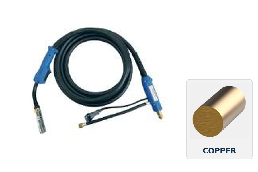 YoungWon CO₂ welding torch with coiled cable and solid copper conductor cross-section